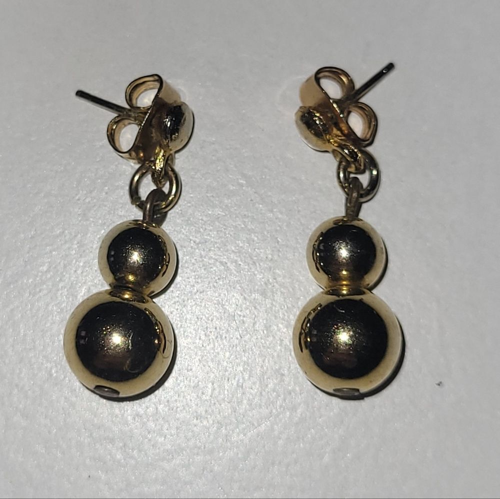 Gold Tone Double Ball Drop Earrings